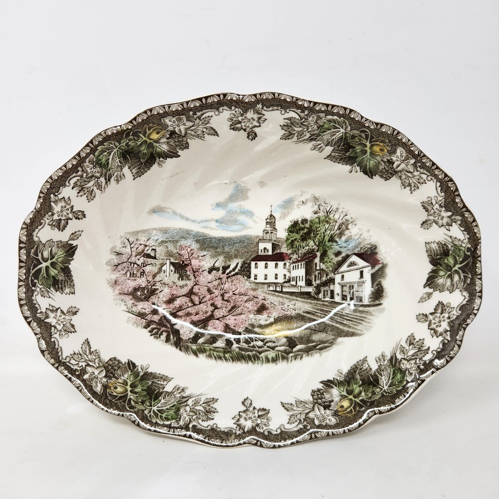 Johnson Bros The Friendly Village Green Oval Vegetable Bowl Serving Dish England